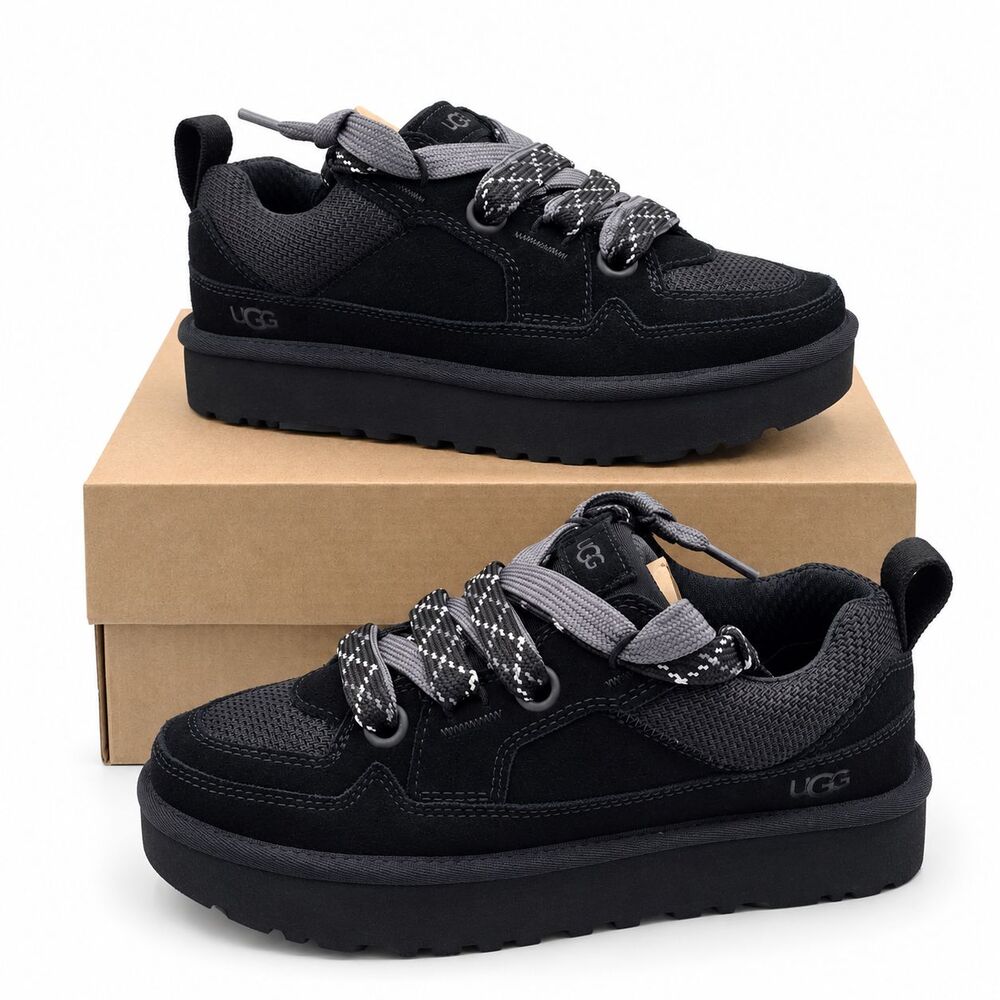 UGG Lo Lowmel Sneakers Womens 6 Black Suede Mesh Lace Up Low Top Shoes 1168890